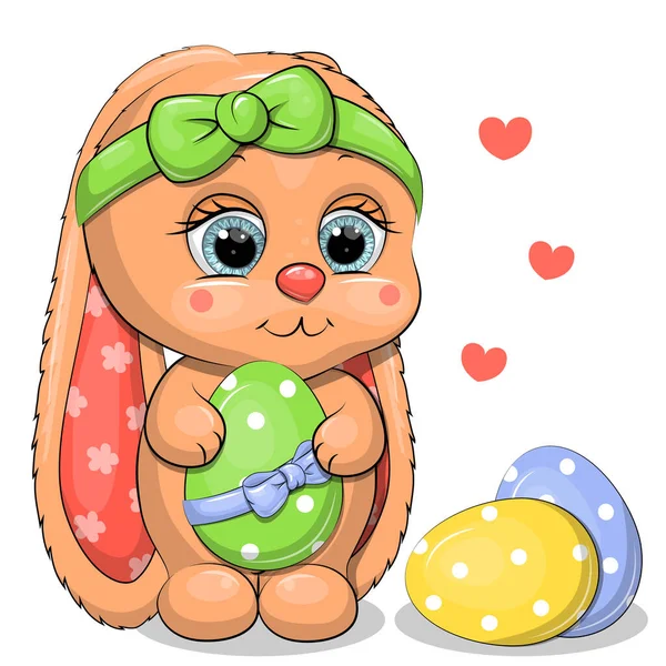 Lindo Conejito Pascua Dibujos Animados Con Huevos Ilustración Vectorial Animal — Vector de stock