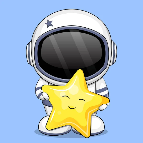 Leuke Cartoon Astronaut Met Een Gele Ster Vector Illustratie Met — Stockvector