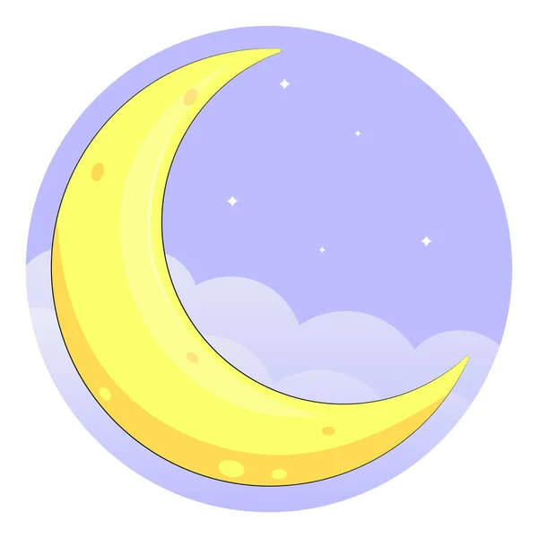 青い背景にかわいい漫画黄色の月 夜のベクターイラスト — ストックベクタ