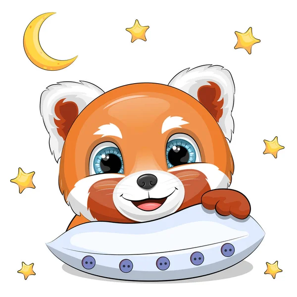 Ładna Kreskówkowa Czerwona Panda Poduszką Noc Zwierzę Wektor Ilustracja Izolowane — Wektor stockowy