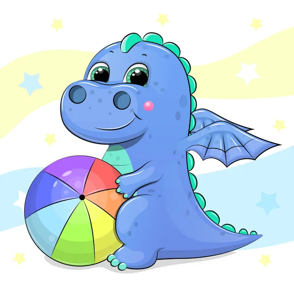 Dragão Desenho Animado Bonito Com Uma Bola Colorida Ilustração Vetorial —  Vetores de Stock