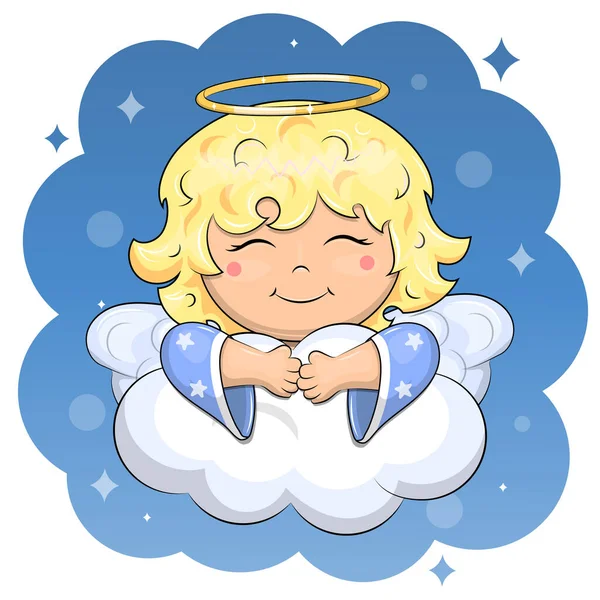 Cute Cartoon Angel Cloud Vector Illustration Blue Background — Stockový vektor