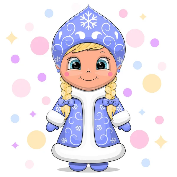 Cute Cartoon Snow Maiden Winter Vector Illustration Girl Colorful Background — Stockový vektor