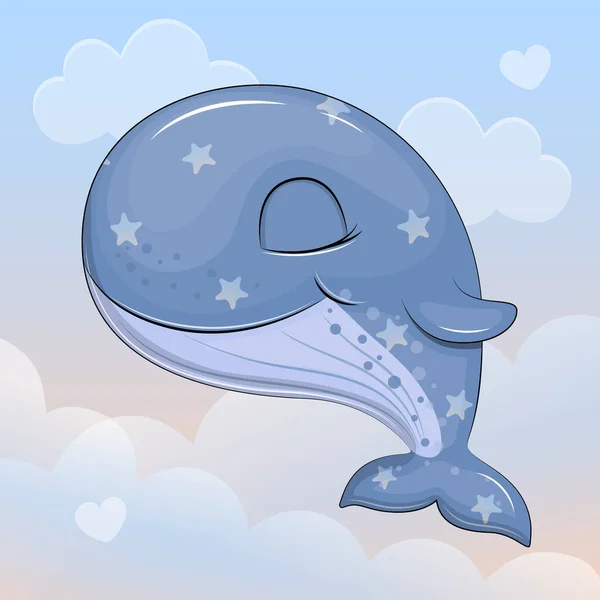 กการ นปลาวาฬนอนหล นในท องฟ าในหม เมฆ ภาพเวกเตอร กลางค แยกจากพ นหล — ภาพเวกเตอร์สต็อก