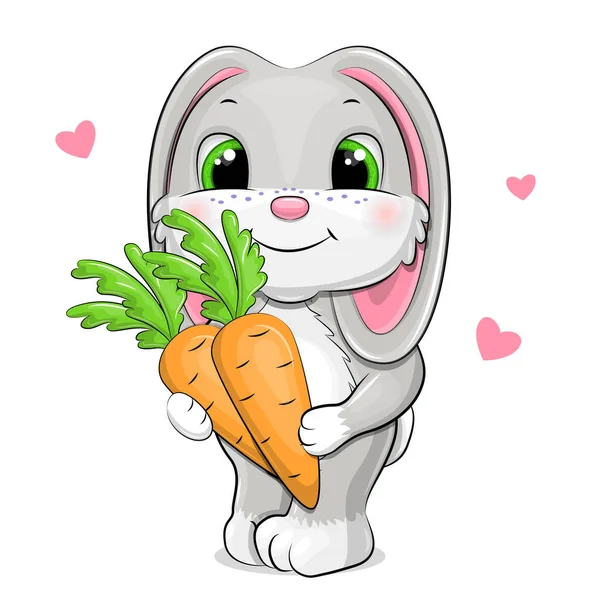 ニンジンを持つかわいい漫画のウサギ 心を持つ白い背景の動物ベクトルイラスト — ストックベクタ