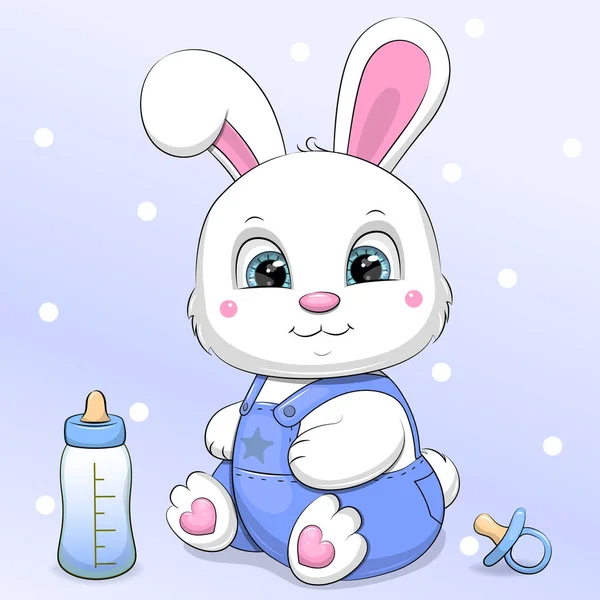 Симпатичный Мультяшный Белый Кролик Бутылкой Молока Манекеном Векторная Иллюстрация Животного — стоковый вектор