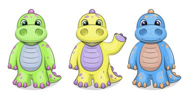 Şirin çizgi film dinozorları. Beyaz arka planda hayvanların vektör illüstrasyonu.