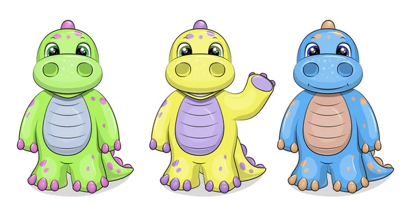 Şirin çizgi film dinozorları. Beyaz arka planda hayvanların vektör illüstrasyonu.