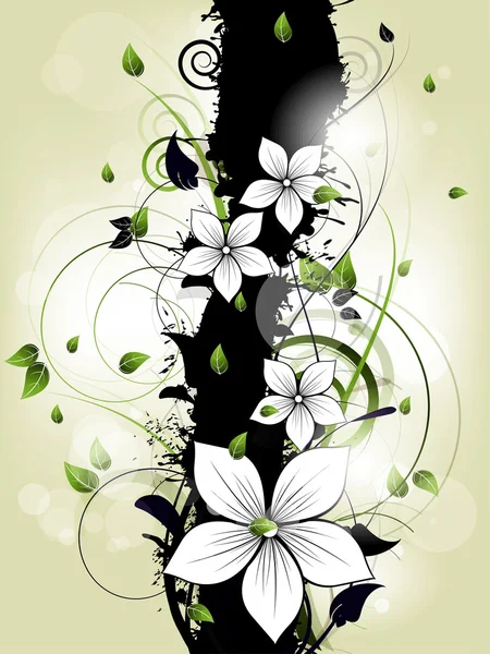 Fondo floral de primavera con flores y remolinos — Vector de stock