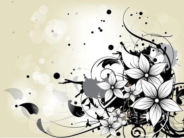 Fondo floral de primavera con flores y remolinos — Vector de stock