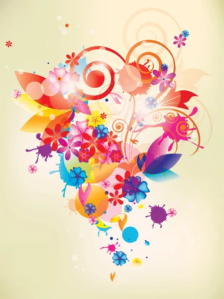 Composition florale colorée avec des fleurs et des tourbillons — Image vectorielle