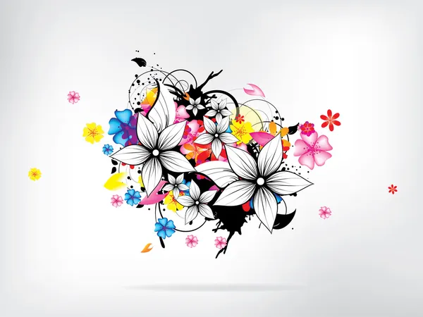 Elementos florales de primavera con remolinos y flores — Vector de stock