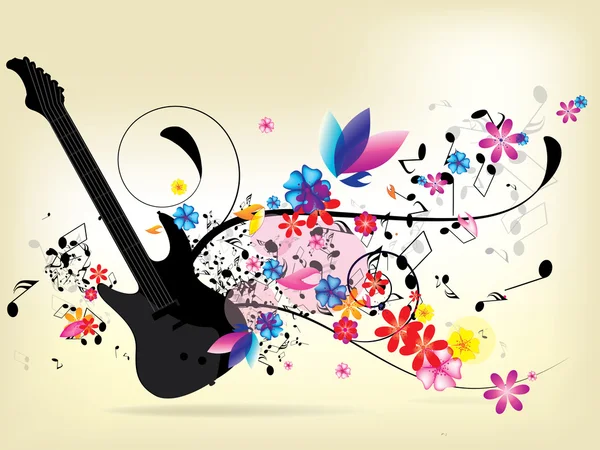 Abstract background with guitar and notes — Stock Vector