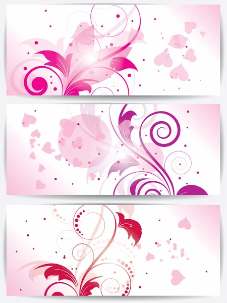 Set of cards with floral background and hearts — Stock Vector