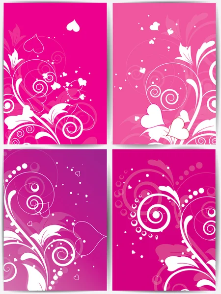 Set of cards with floral background and hearts — Stock Vector