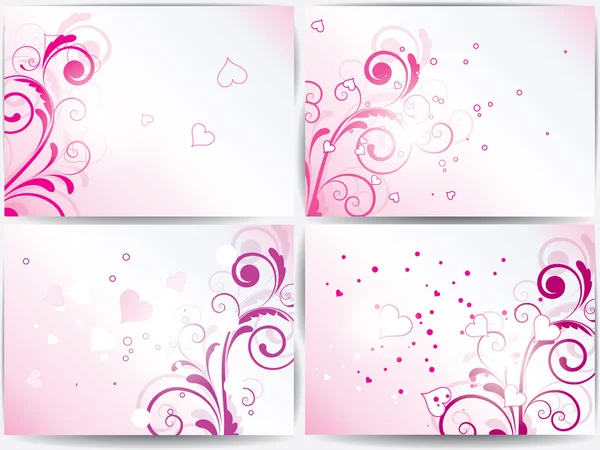 Conjunto de tarjetas con fondo floral y corazones — Vector de stock