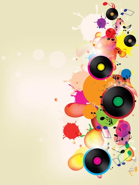 Fondo de color abstracto con vinilo y nota musical — Vector de stock