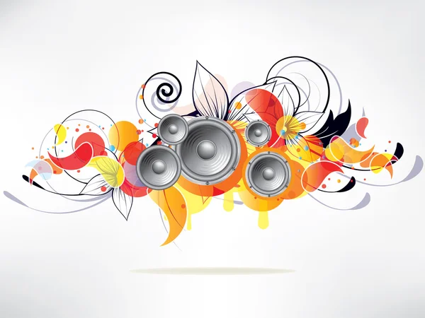 Fond musical abstrait avec des éléments floraux et des tourbillons — Image vectorielle