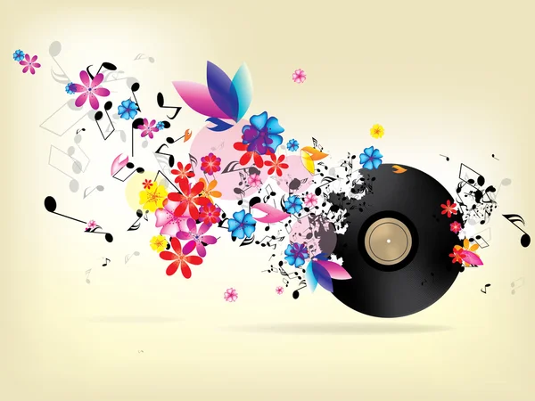 Abstract musical background with floral elements — Stock Vector