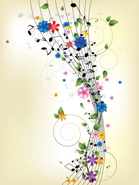 ノートと花の音楽的な背景 — ストックベクタ