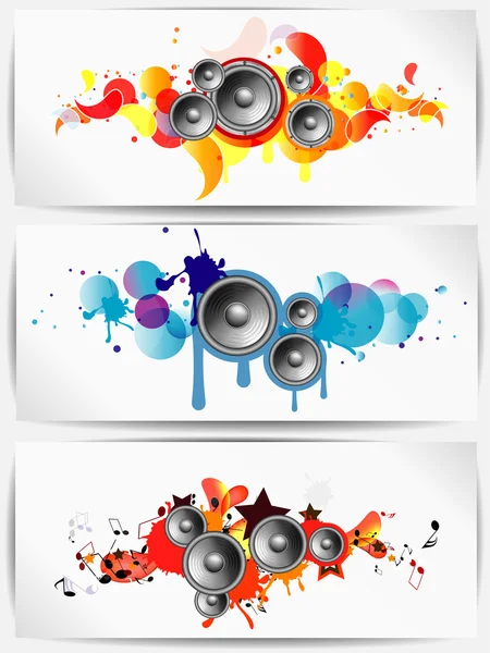 Set of musical grunge backgrounds with subwoofer — Stock Vector