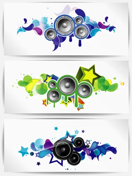 Set of musical grunge backgrounds with subwoofer — Stock Vector