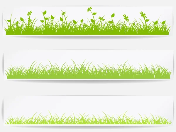 Set of backgrounds with vector green grass — Stock Vector