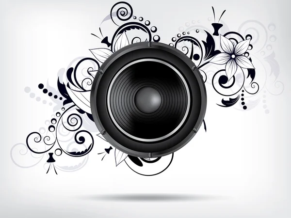 Bckground abstrato com subwoofer e elementos florais — Vetor de Stock