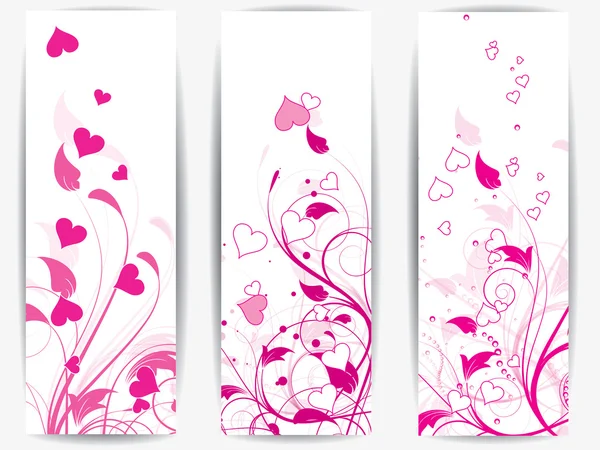 Conjunto de tarjetas con fondo floral y corazones — Vector de stock