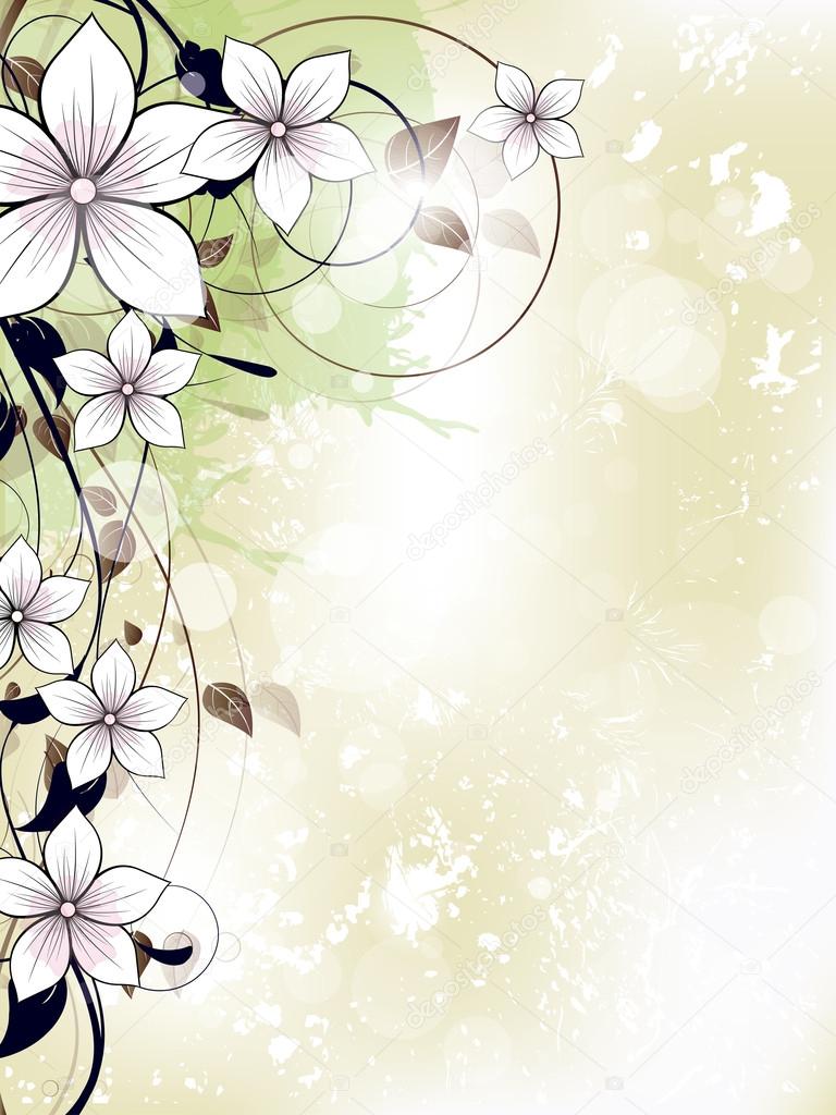 Abstract floral spring background with flowers and swirls
