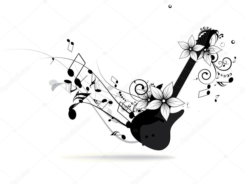 Abstract background with guitar and notes