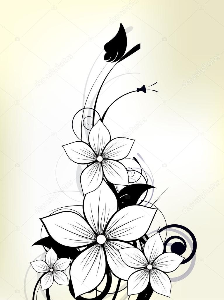 Floral background with flowers and swirls