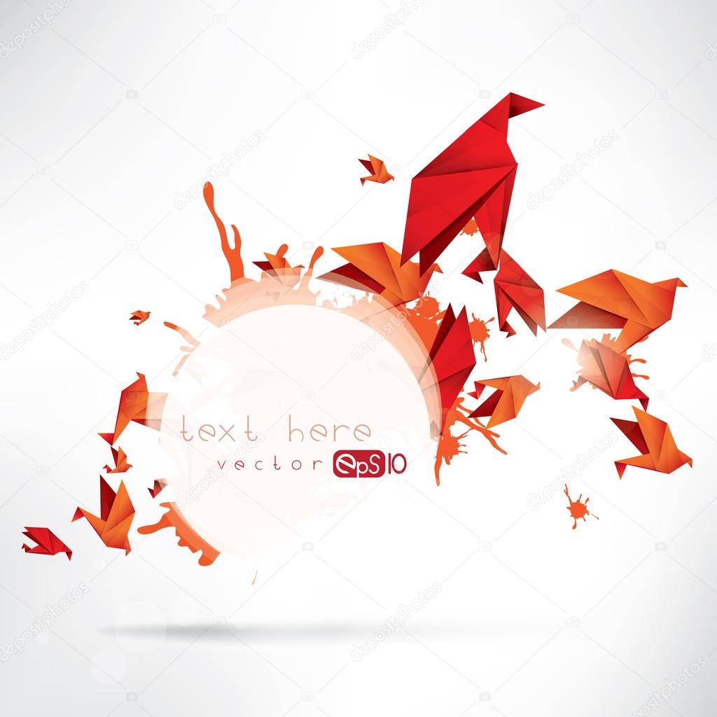 Origami paper bird on abstract background