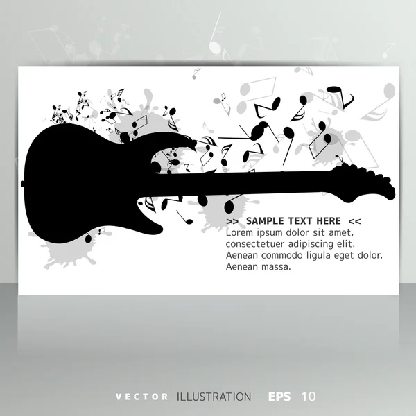 Tarjeta con notas musicales y guitarra — Archivo Imágenes Vectoriales