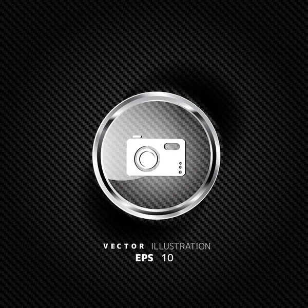 Photo camera web icon on carbon background — Stock Vector