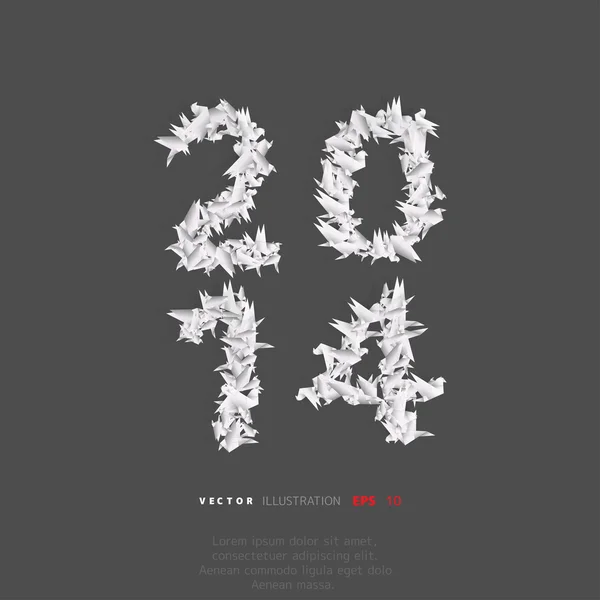 Число 2014 с птицами оригами — стоковый вектор