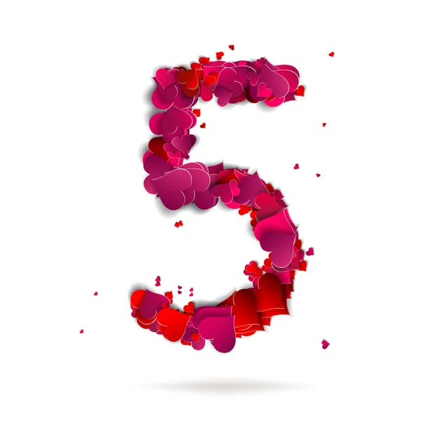 Number five, 4 made from red hearts Love alphabet — Stock Vector