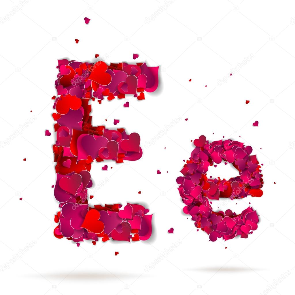 Letter e made from hearts. Love alphabet