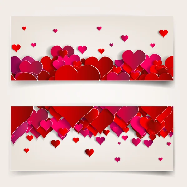 Saint Valentin. Cartes abstraites avec coeurs en papier — Image vectorielle