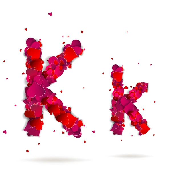 Letter k made from hearts. Love alphabet — Stock Vector