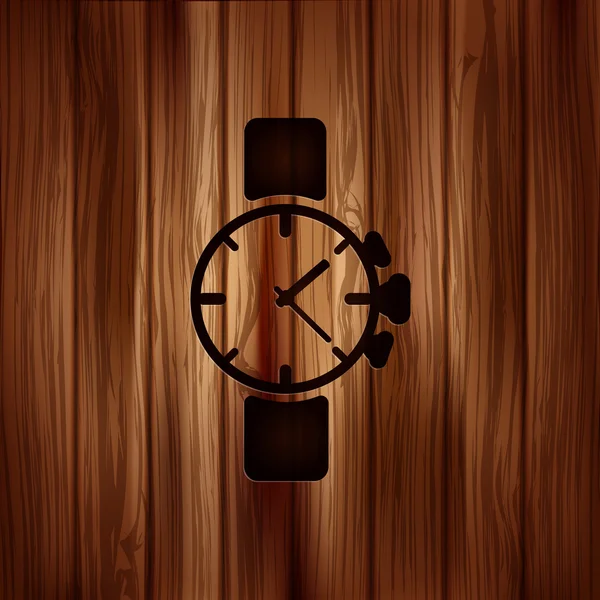 Orologio, orologio icon.Wooden sfondo — Vettoriale Stock