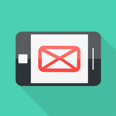 Smartphone. düz tasarım. mektup, ileti simgesi.