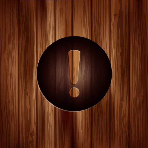 Exclamación peligro, atención icon.Wooden textura . — Vector de stock