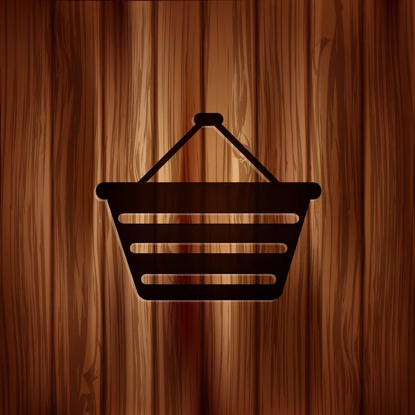 Shopping basket icon. Wooden texture. — Stock Vector