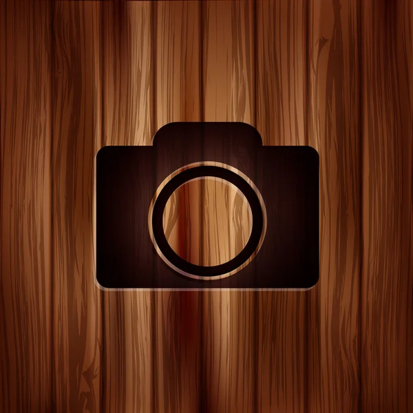 Photo camera icon. Photography. Wooden texture. — Stock Vector