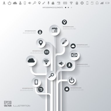 Icon tree. Flat abstract background with web icons. Interface symbols. Cloud computing. Mobile devices.Business concept.