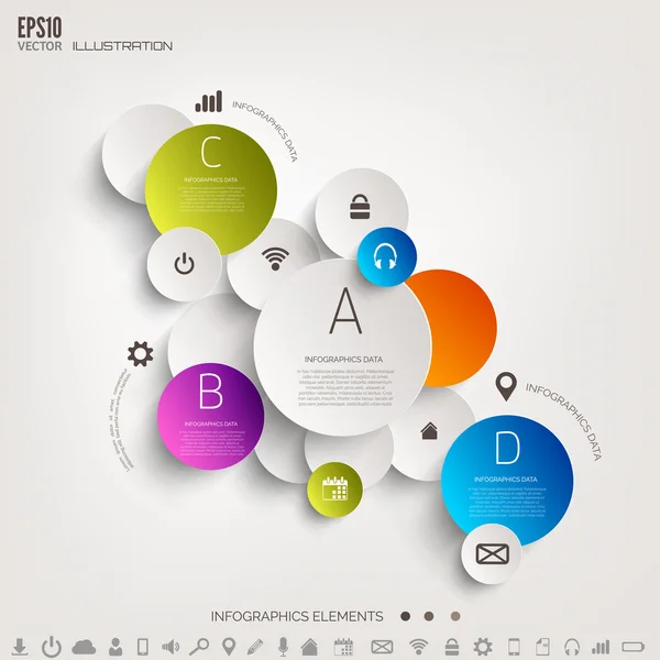 Fondo de computación en la nube con iconos web. Red social. Aplicación móvil. Elementos infográficos . — Vector de stock