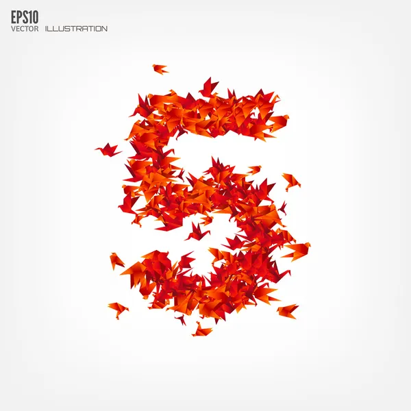 Sayı 5. origami kağıt kuş arka plan üzerinde sayılarla