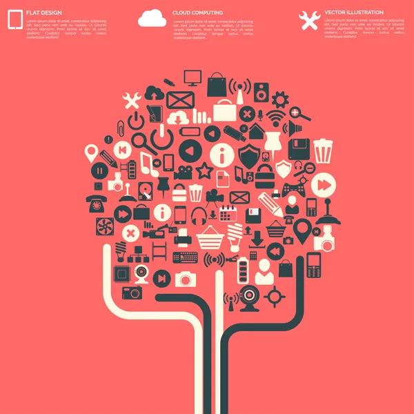 Plat abstracte achtergrond met web pictogrammen. Interface symbolen. Cloud computing. mobiele apparaten. — Stockvector