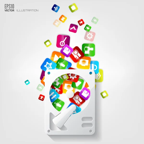 Bouton d'application.Médias sociaux.Cloud computing . — Image vectorielle